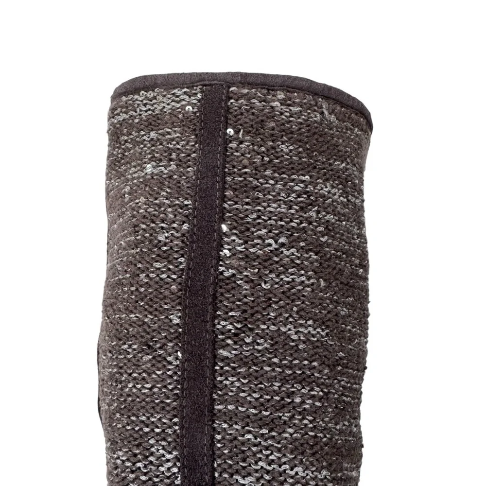 UGG Australia Camaya Leather Suede Sweater Boot Sequins Mid-Calf Gray Size 7